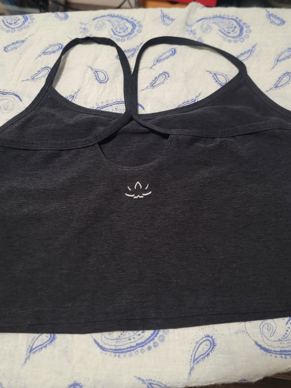 Beyond Yoga Black Strappy Crop Camisole with White Lotus Logo